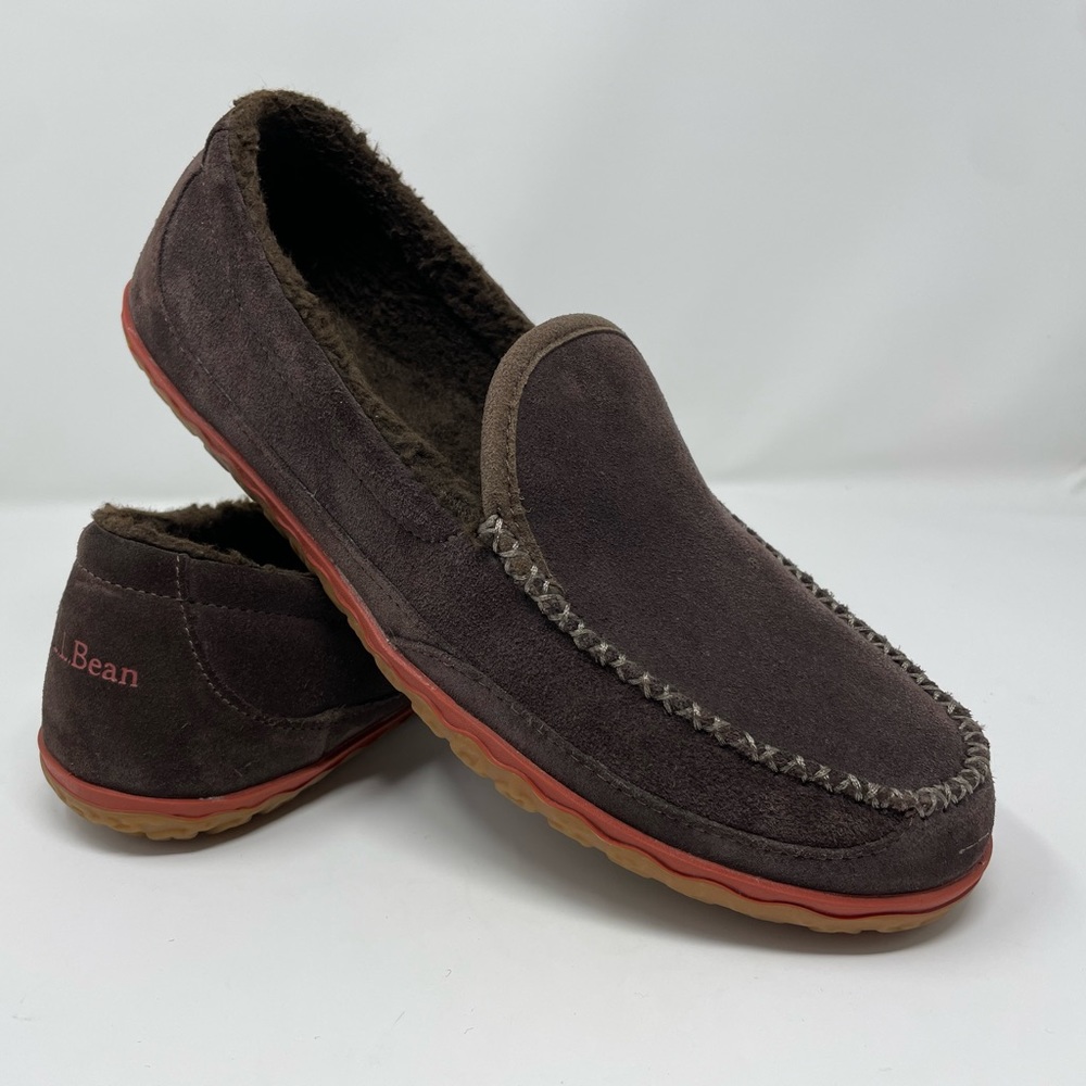 L.L. Bean Men’s Brown Suede Fleece Lined Slip on Mountain Slippers Size 11 med